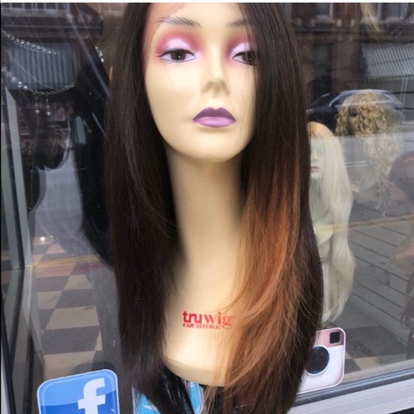Wig Fullcap Freepart 14-16 inch bob streak brown main image 4